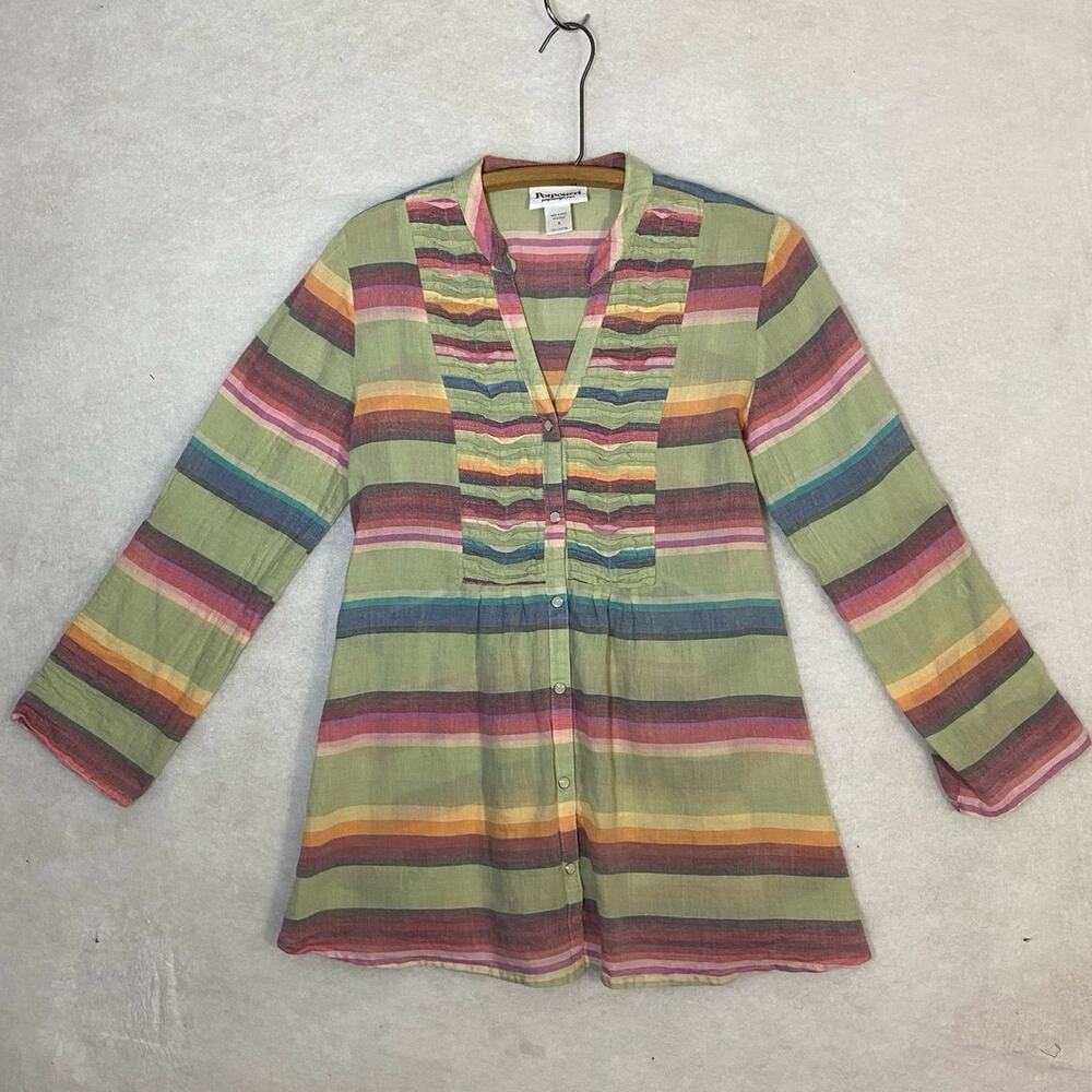 POTPOURRI Brand Striped Pleated Tunic Top Womens Size S